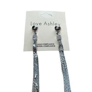 NEW Love Ashley Silver Tone and Rhinestone Metal Tassel Pierced Earrings